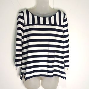 TALBOTS Navy Blue White Stripe pullover TOP Sz Lp